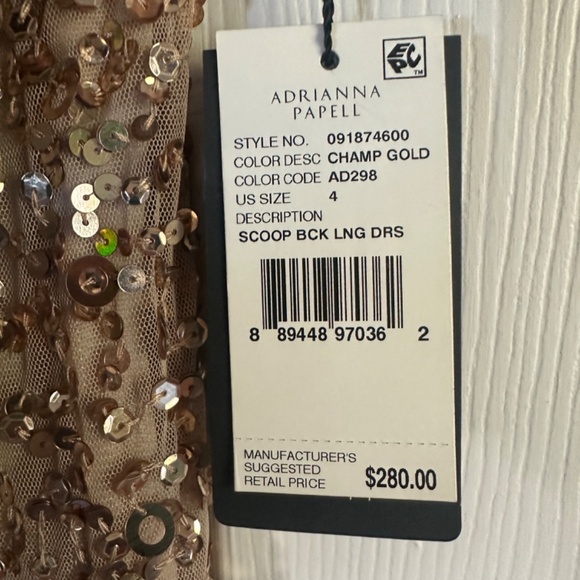 NWT Adrianna Papell Gold Sequin Full Length Gown - Picture 8 of 16